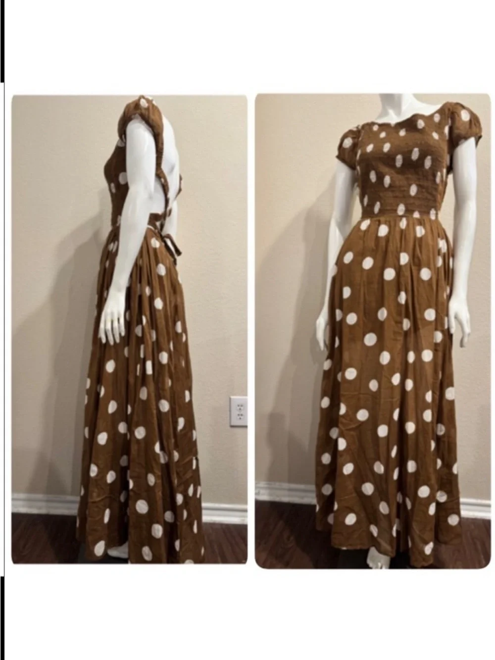 Free People UltraViolet Maxi Dress brown white polka dot - Picture 9 of 9